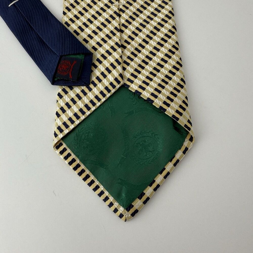 Tommy Hilfiger Men's Checkered‎ Gold and Navy Blue Tie 100% Silk 56x3.5 - Picture 3 of 4
